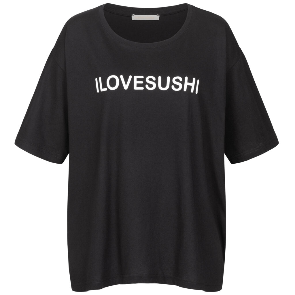 boxy big oversized t- shirt in schwarz mit weissem aufdruck ILOVESUSHI