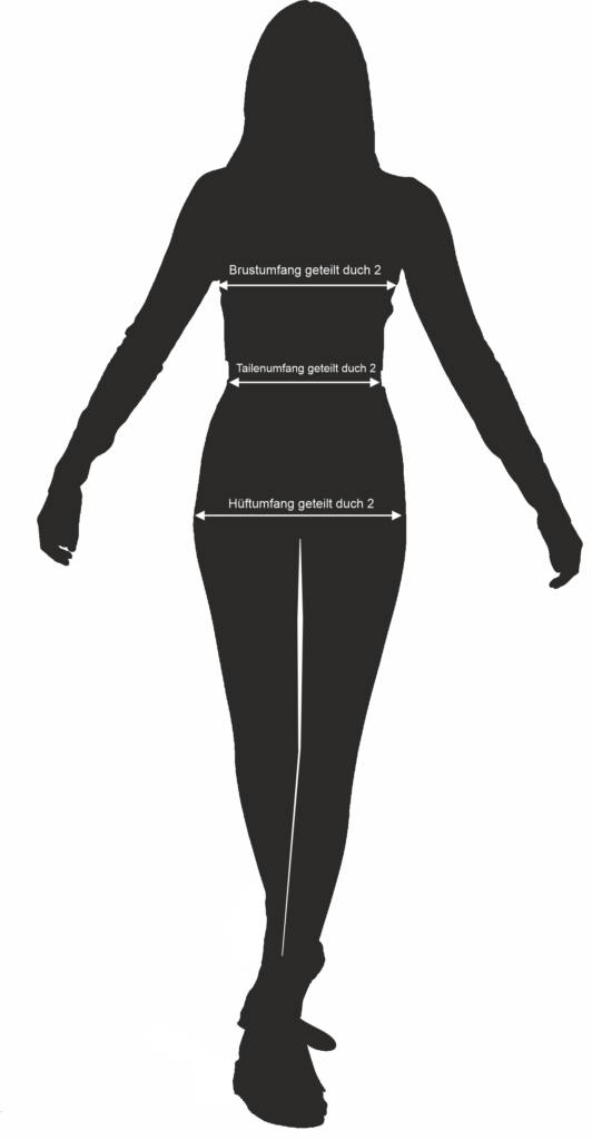 Frauen Figurine in schwarz mit Pfeilen wo gemessen wird