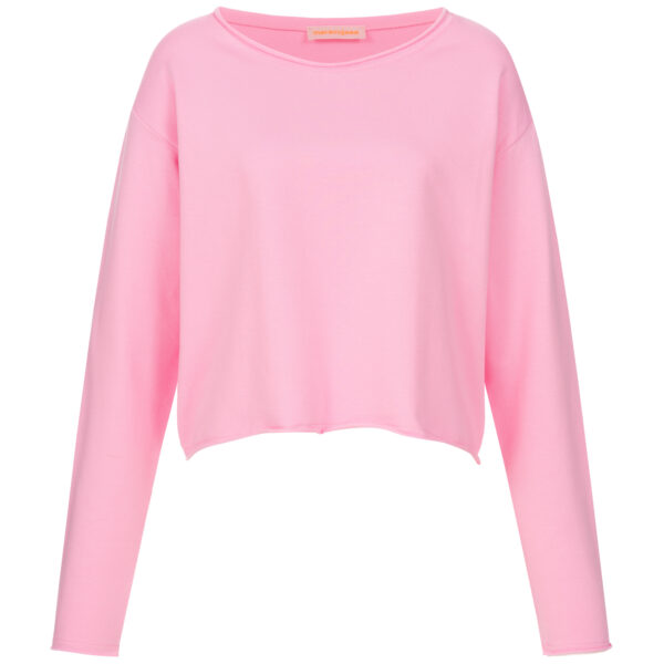 rosa kurzes oversized geschnittenes Sweatshirt mit lang arm und offenen kanten , ohne Rippen Bündchen