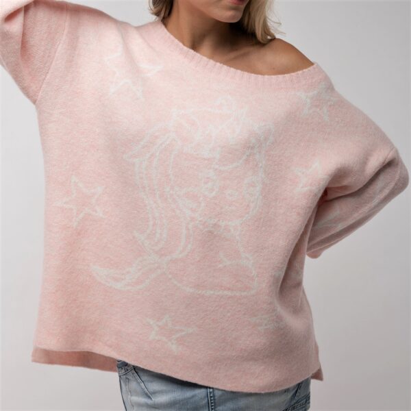 rosa damen pullover oversized mit einhorn motiv und sternen